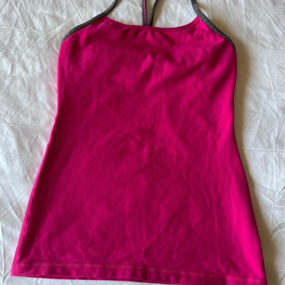 Lululemon Power Y Tank Top Pink Athletic Y Back Scoop Neck Fitted Size 4